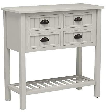 Bailey Bead Board Four-Drawer Wood Console Table with Shelf, Antique White Finish