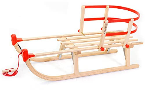 Holzfee Kinderschlitten Schlitten Davos S 100 cm mit Leine und Lehne