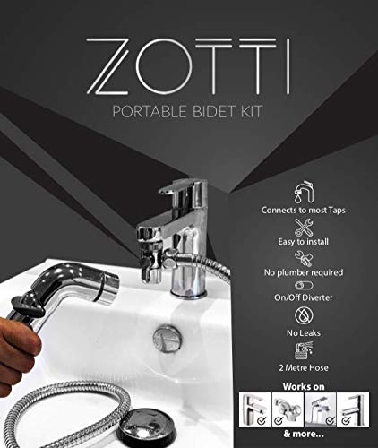 Zotti Portable Bidet Sprayer | Connects to Mixer Tap | Handheld Shower Kit | Shower Bidet Perfect for Travel Douche Pet Washing | 2 Metre Chrome Hose