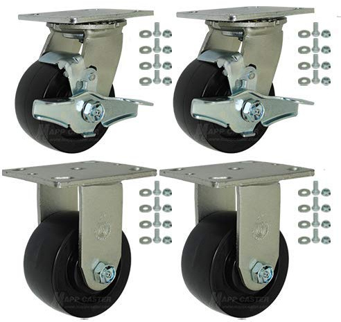 Mapp Caster BBQ Pit 4 Polyolefin Casters Kit with Mounting Hardware, 2,000 Lbs. Total Capacity (Resistant to Oils, Grease & Cleaning Solutions)