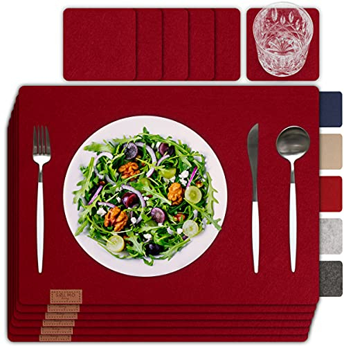 Sølmo 6 manteles Individuales Premium, Hechos de Fieltro (42x30 cm), Posavasos de Fieltro Lavables, Manteles Individuales. Protege tu Mesa de Madera, Color Rojo Vino