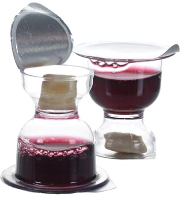 World Communion Cups Pre-filled Disposable Communion Cups Concord Grape Juice with Bread - Prefilled Communion Cups and Wafer Set - (100) units - Shipping Included