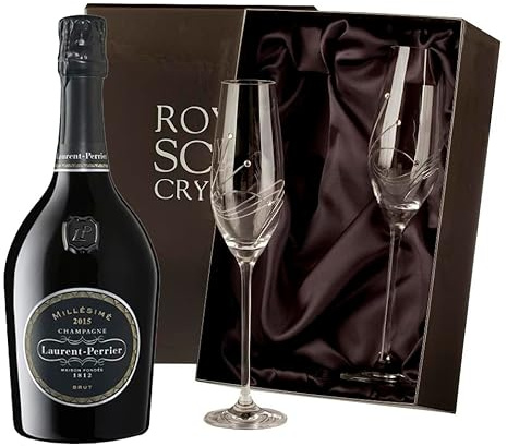 Laurent Perrier Brut Vintage Champagne with 2 Royal Scot Diamante Flutes | 75cl 12% abv