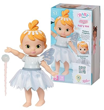Baby Born Storybook Fatina: Fatina Ice- Bambola Fata da 18 cm con Ali svolazzanti - Include Bambola, Bacchetta Magica, piedistallo, Sfondo e Libretto Illustrato - età: dai 3 Anni in su