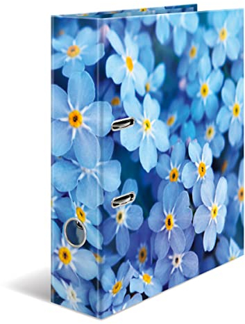 HERMA Ordner A4 Blaue Blumen, 7 cm breit, Kinder Ringordner mit Pflanzen Motiv, bunter Aktenordner mit Innendruck für Jungen und Mädchen