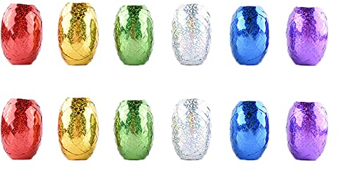 SHULLIN 12 Rollen Glitzer Bastelband Metallic Luftschlangen Deko Band Ballonband Polyband Ringelband Bunt Geschenkband Set 10 m je Rolle für Partei Festival Dekoration(Lila Gold Rot Grün Silber Blau)
