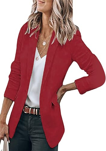 EFOFEI Femmes Veste De Bureau Légère Simple Boutonnage Costume Tailo Veste en Tricot Blazer Revers Ouvert sur Le Devant Costume Manteau