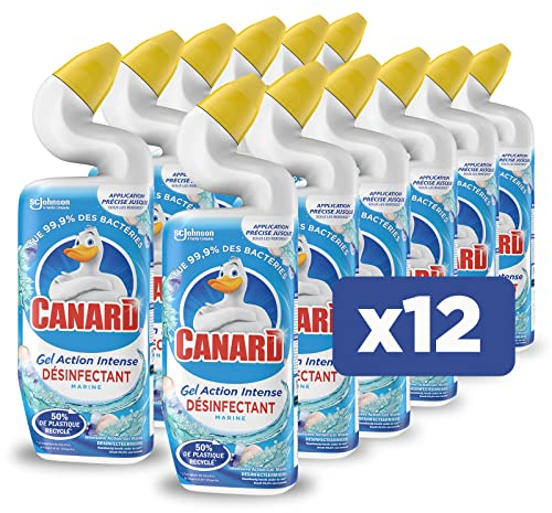 Canard Gel Action Intense 50 per cent PCR, nettoyant et désinfectant pour toilettes, 750 ml, parfum Marine, tue 99,9 per cent des bactéries présentes dans la cuvette des toilettes