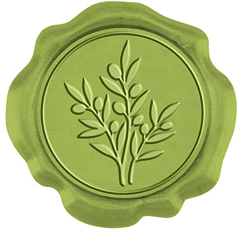 craspire 50 STÜCKE Wachssiegel-Aufkleber Grüner Wachssiegel-Stempel 1 Schachteln Olivenzweig Selbstklebende Umschlag-Siegel-Aufkleber Für Hochzeitseinladungskarten, Geschenkverpackungen
