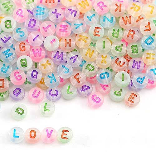 YIEUR 1000 Stück Buchstabenperlen nachtleuchtende zum Basteln | 7mm Buchstaben Perlen Zwischenperlen mit Loch, Rund Alphabet Perlen Namen für Deko Handwerk Schmuckherstellung(bunte)