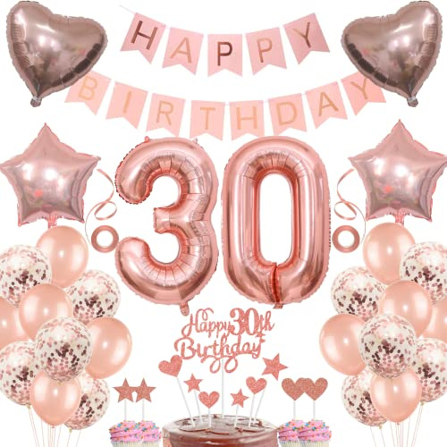 Deko 30. Geburtstag Frauen Tortendeko Geschenk Rosegold Ballon