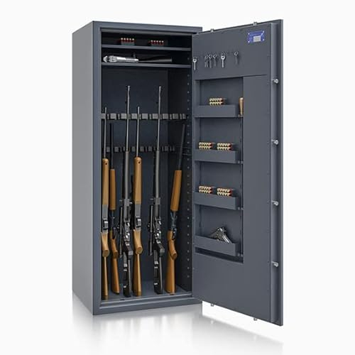 Waffenschrank Klasse 1 EN 1143-1 für 20 Langwaffen, Kurzwaffen & Munition | 1600x655x500mm (Doppelbartschloss mit 2 Schlüsseln)