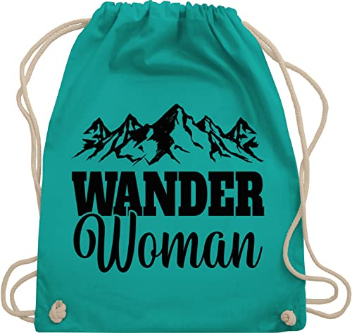 Shirtracer Turnbeutel Rucksack - Wander Woman - Geschenk für Wanderin - Unisize - Türkis - sport berg beutel berge rucksäcke wandern trainingsbeutel wanderer sportsack statement baumwollrucksack