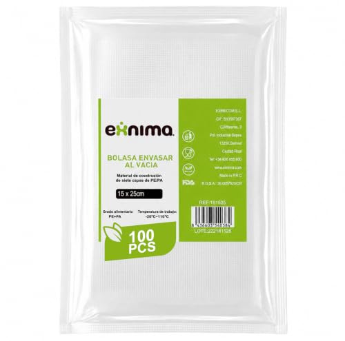 EXNIMA Bolsa Gofrada Envasado al Vacío, 50, 100, 200, 500 o 1000und 15x25cm Bolsas para Envasar al Vacío, Conservación de Alimentos, Bolsas de plástico Precortadas para comida, BPA Free