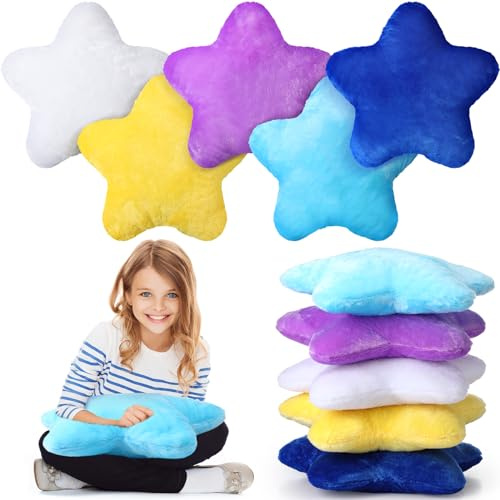 Soaoo 5 Pcs Star Fluffy Pillow Shaped Star Throw Pillow Kids Aesthetic Decor Soft Preppy Cute Cushion for Sofa Living Room Bedroom Back to School 15.75 in (Yellow,Purple,White,Blue,Dark Blue)