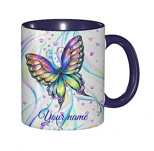 RFSHOP Tazza da caffè personalizzata con farfalla personalizzata con una calda impronta del tuo nome Tazza da tè in ceramica con manico per casa ufficio Natale compleanno