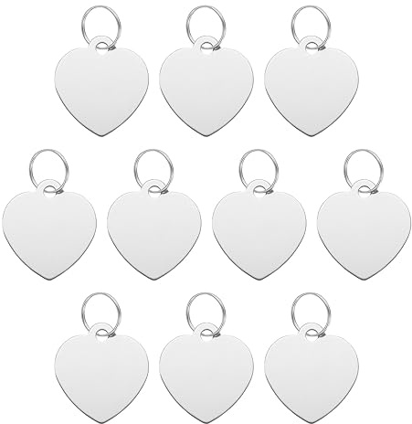 QUARKZMAN Haustier ID Kennzeichen Metall Gravur Schilder Herzform Hund ID Anhänger Schwarz Leere Etiketten mit Schlüsselringen für Haustier Hund Katze Stanzen Anhänger Dekoration 10 Pack
