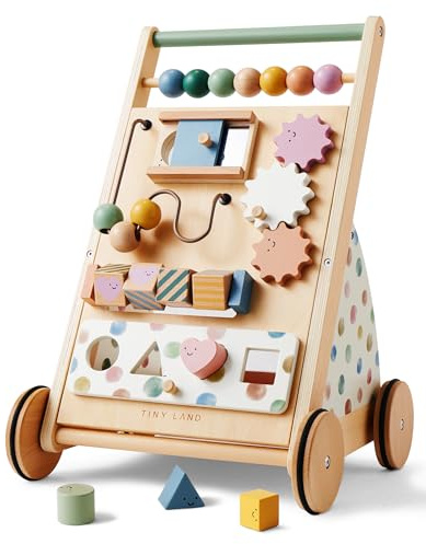 Tiny Land Girello in Legno Set Baby Walker Con Velocità per Bambini 1+ Anni