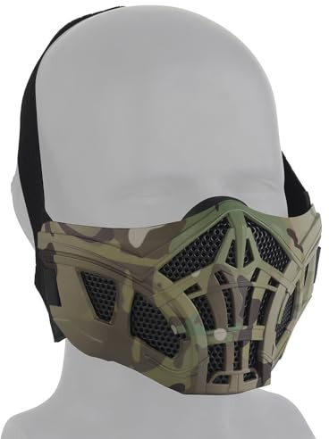 Demi-masque pour airsoft, demi-masque inférieur en maille d'acier pour airsoft, doublure en silicone respirante, housse en maille pour adultes, hommes et femmes, BBS, jeux de survie (camouflage)