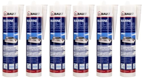 dubaust BOT24 Bootskleber Marine MS-Polymer Klebstoff Dichtmasse für Boote Schiffe Yachten, UV-beständig, wasserfest, haftet auf allen Untergründen, innen & außen 290ml Kartusche (6, Weiss)