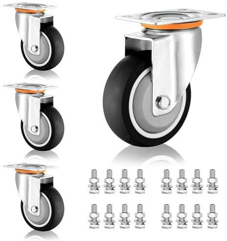 Schwerlastrollen 75mm 100mm 125mm Industrierollen Transportroller 4 Stück, Keine Spuren & Leise Thermoplastischer Gummi Möbelrolle, 360 Grad Drehbar Lenk Plattenrollen Mit Bremse(Swivel+Swivel,125mm/5