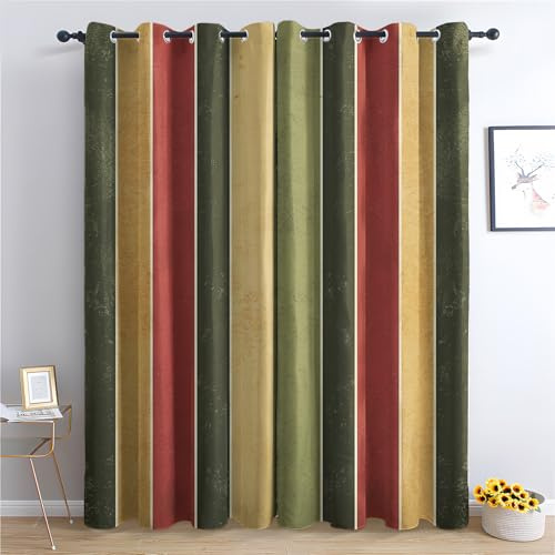 Striped Rustic Blackout Curtains, Colourful Vintage Bedroom Curtains & Living Room Curtains 66x54 Inch 2 Panels Set, Thermal Eyelet Drapes Decorative Patterned Window Treatments 54 Drop (Kl-&54)