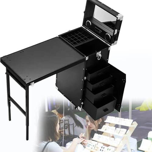 Vikbart nagelbord,Bärbart mobilt manikyrbord,Professionellt multifunktionsnagelresefodral,Med Nagellacksförvaring (Black)