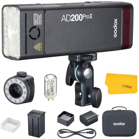 GODOX AD200 Pro II AD200Pro II TTL Strobe Flash, 200Ws Pocket Flash Light HSS 1/8000s Dual Flash Heads Speedlite with Li-ion Battery, Bi-Color LED Modelling Lamp One-Tap Sync with X3