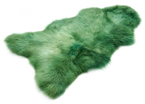 Decorating Sheepskins premium merino lammskinn, äkta grön, 120–130 cm, luktfritt, fårskinn, äkta stor, mjuk och fluffig, pälsmatta, päls för stolar, lammskinn, fårskinn
