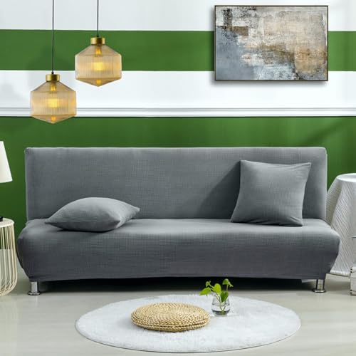 SUIOKPO Hohe Dehnung Armlose Futonbezug, Verdickte Futon Schutz, 3 Sitzer Couchüberzug Sofabezug, Vollständig Zusammenklappbarer Couch-Sofaschutz,Dark Grey,S