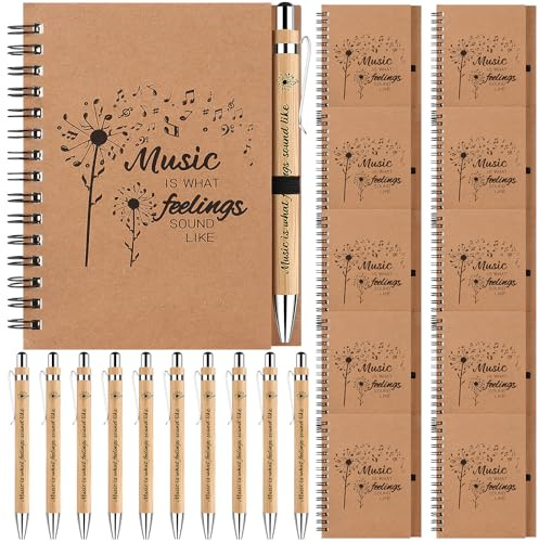Youdaju 10 Sets Bulk Music Themed Gifts Including Music Notebooks with Bamboo Pen Inspirational Music Gifts Perfect Appreciation Gifts for Students Friends Colleagues and Family