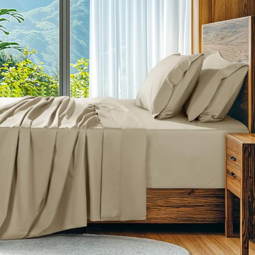 SONORO KATE 100% Egyptian Cotton Sheets Set, Extra Deep Pocket up to 18-24,1000 High Thread Count, Soft & Breathable 5-Star Hotel Sateen Bed Sheets - 4 PC (Linen,King)