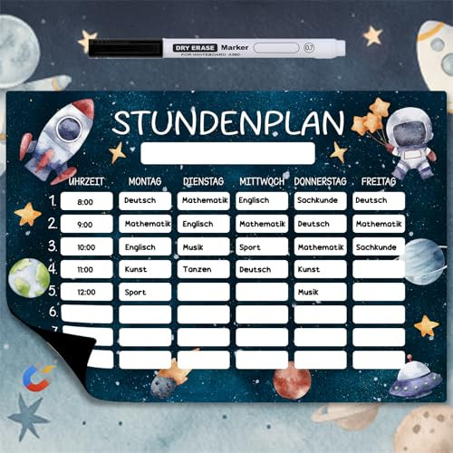 JOYEASE Weltraum Stundenplan abwischbar magnetisch inkl. Stift - Stundenplan Kinder 1. Klasse - Schultüte Füllung - Geschenke zur Einschulung