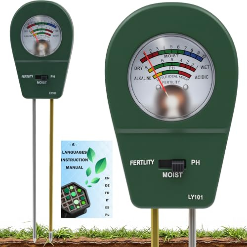 MIILLPOP Misuratore del Suolo 3 in 1, Tester Terreno Multifunzionale per umidità/Fertilità/PH, Tester per Il Suolo, Misuratore di Terreno Giardino, con Istruzioni(Non Sono Necessarie Batterie)