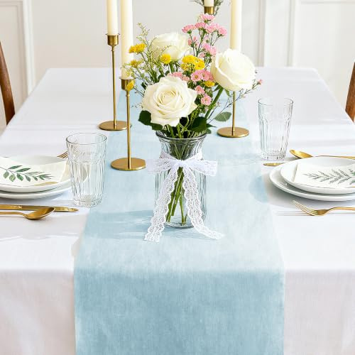 Siumir Vlies Tischläufer 30cmx25m Hellblau Tischband Hochzeit Taufe | Einfach zuschneidbar, Geruchsneutral, 25m Rolle für mehrere Tische, Ideal für Hochzeit, Taufe, Kommunion, Geburtstag
