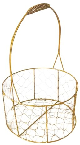 Kleiner Drahtkorb aus Eisen mit Henkel, Runde Goldene Deko | Hochzeitskorb, Blumenkorb aus Draht für Pflanzen und Kosmetik, Chic Elegant
