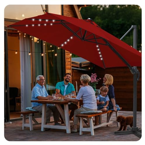 Jaxguom Drehbar Ampelschirm Sonnenschirm 300cm 350cm Gartenschirm mit Kurbe Kippbar Terassenschirm Sonnenschutz Cantilever Schirm für Patio,