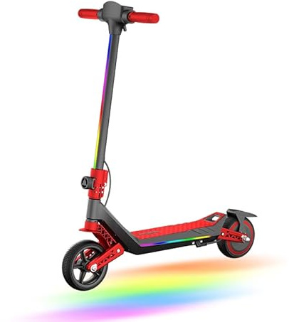 KHHK Elektroroller für Kinder 6-12 Jahre, 6,5 Faltbarer Kinderroller mit Federdämpfung vorne und hinten, Höchstgeschwindigkeit 16 km/h, Reichweite 10-12 km, geeignet für Mädchen und Junge (Rot)