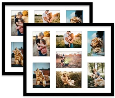 Black Multi Photo Frame - Holds 7 x 6x4 Pictures, Family Collage Picture Frame for Wall Display, 20x16 Frame size, Set of 2
