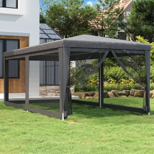 Grillpavillon Pop Up Pavillon, Partyzelt mit 6 Mesh-Seitenwänden Anthrazit 3x6 m HDPE für Außen Garten Camping