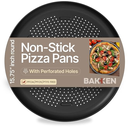Bakken 16 Inch Non-Stick Pizza Pan 1 Pack, Round Carbon Steel Pizza Tray with Perforated Holes, PFOA, PFOS, & PTFE-Free, Dishwasher & Oven Safe Up To 450°F, Durable Nonstick Coating, Black