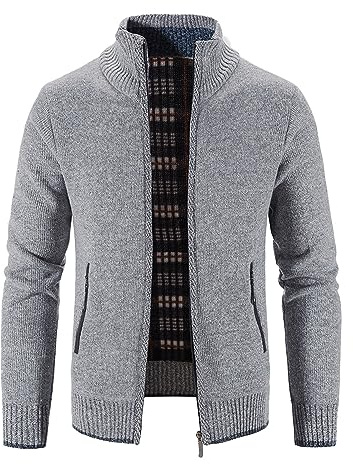 SKFLABOOF Strickjacke Herren Trachtenjacke Langarm Übergang Fleecejacke Dünn Jacke Leicht Sweatjacke Trachten Ohne Kapuze Trainingsjacke Cardigan Mit Reißverschluss Gestrickt Wintermantel