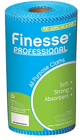 Finesse Professional All Purpose Cloths, Roll of 100 | Soft, Strong and Absorbent | Blue