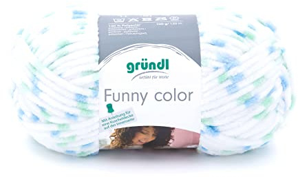 Gründl Funny color (Samtartiges Chenille Strick- & Häkelgarn aus 100% Polyester, 100 g / 120 m, Nadelstärke: 5-6, 1 x 100 g), Blue-green colour | weiche Chenille Wolle zum Häkeln - Kuschelig und hautfreundlich - 100 % Polyester - 100 g / 120 m - Nadelstärke 5 - 6