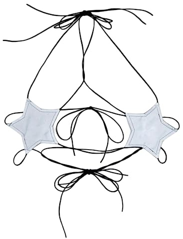 Kaviotess dam metallisk holografisk stjärna bh magtröja snörning grimma bralette bandeau linne, SILVER, One Size