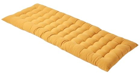 HOMESCAPES Coussin pour Banc de Jardin, Matelas de Sol, Coussin pour Banquette extérieure 2 Places, Coton - 108 x 42 x 5 cm - Jaune Moutarde
