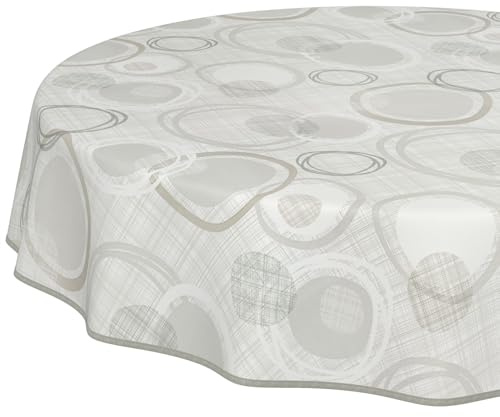 ANRO Tischdecke Wachstuch abwaschbar Wachstuchtischdecke Wachstischdecke Kreise Geometrie Weiß Grau Rund 140cm mit Saum - Eingefasst