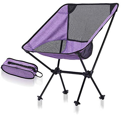 RH-HPC Outdoor-Stuhl Outdoor-Mehrzweck-Camping tragbare Klappsessel for Strand Wandern Wandern Angeln, Super-Komfort Campinghocker (Color : Purple+White net)