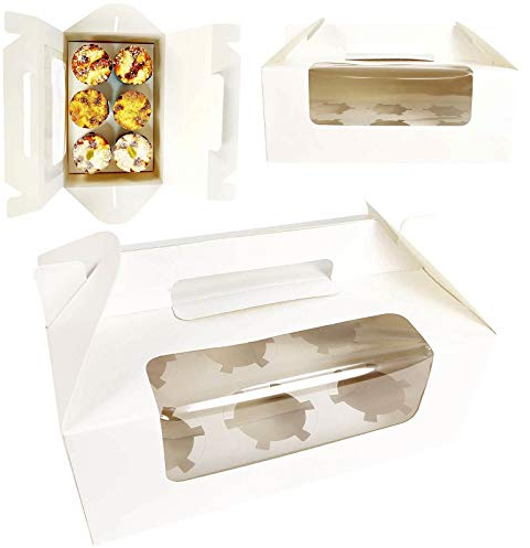 [10 Boxes] Extra Large 6 Hole Cupcake Carrier Boxes - XL Size Premium with Window