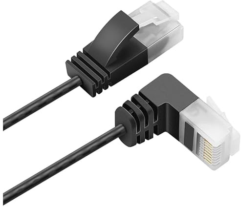 CABLEPELADO Netzwerkkabel, LAN-Kabel, Datenkabel, Gigabit-Kabel, RJ45-Kabel, geflochtenes Kabel, 1 x 90 Grad, Kategorie 5E, kompatibel mit PC, PS4, PS5, Xbox, Smart TV, Server, 1 m, Schwarz